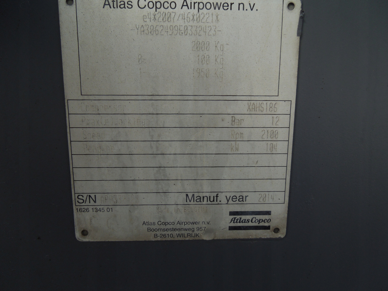 الضاغط ATLAS COPCO XAHS186: صورة 2