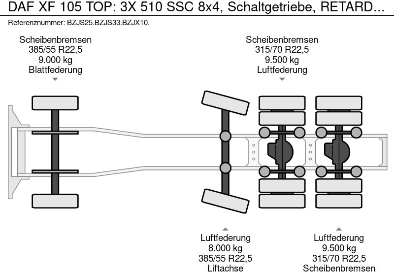 وحدة جر DAF XF 105 TOP: 3X 510 SSC 8x4, Schaltgetriebe, RETARDER, EURO-5, GTW: 240 TONNEN, HOLLAND TRUCK, TÜV, HEAVY DUTY: صورة 11