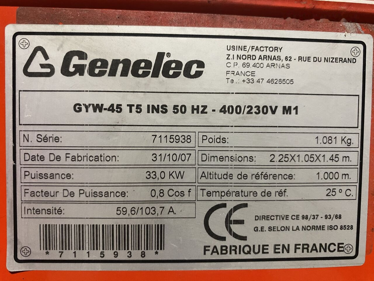 مجموعة المولدات Genelec 45 kVa diesel: صورة 8
