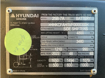 جديدة رافعة شوكية كهربائية Hyundai 25B-7A 2.5 ton Triplex Freelift Sideshift Elektra Heftruck Nieuw: صورة 4