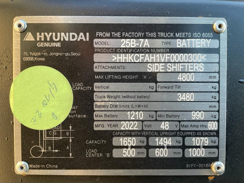 جديدة رافعة شوكية كهربائية Hyundai 25B-7A 2.5 ton Triplex Freelift Sideshift Elektra Heftruck Nieuw: صورة 4