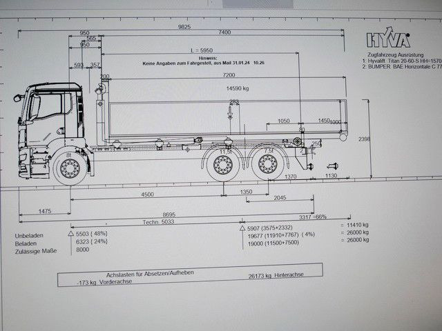 جديدة شاحنة ذات خطاف MAN 26.480 GS BL 6x2, Hyva Titan 20960-S, Klima: صورة 2