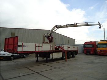 نصف مقطورة مسطحة Floor Hiab Kraan - zij boorden - 2x stuur as - Stenenoplegger: صورة 1