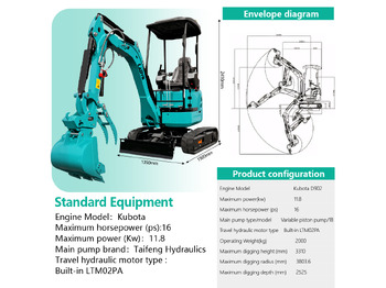 جديدة حفارة مُصَّغرة LADYS DY20T Mini Excavator Euro 5/Epa Engine Kubota Mini Excavator For Sale: صورة 2