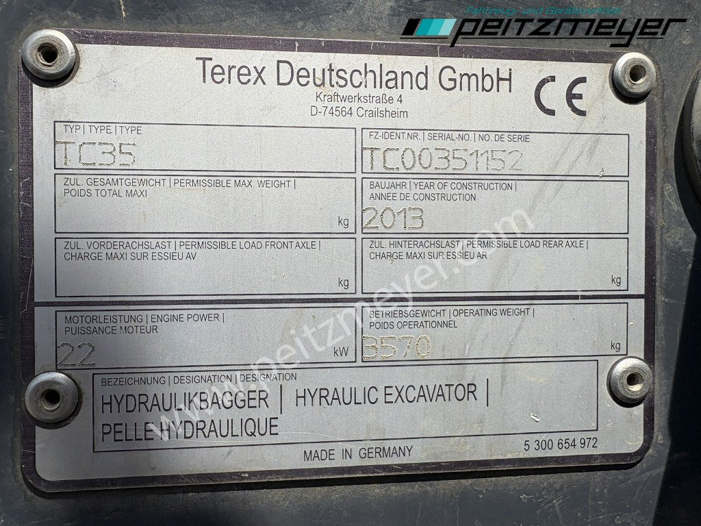 حفارة مُصَّغرة TEREX MINIBAGGER TC 35 mit hydr. Schwenklöffel 1.300 mm: صورة 12
