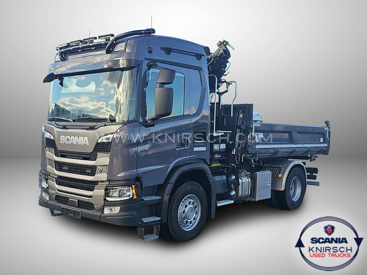 SCANIA G 320 B4x2NA 3-Seitenkipper Dautel mit Kran Hiab - قلاب صغير: صورة 1 SCANIA G 320 B4x2NA 3-Seitenkipper Dautel mit Kran Hiab - قلاب صغير: صورة 1