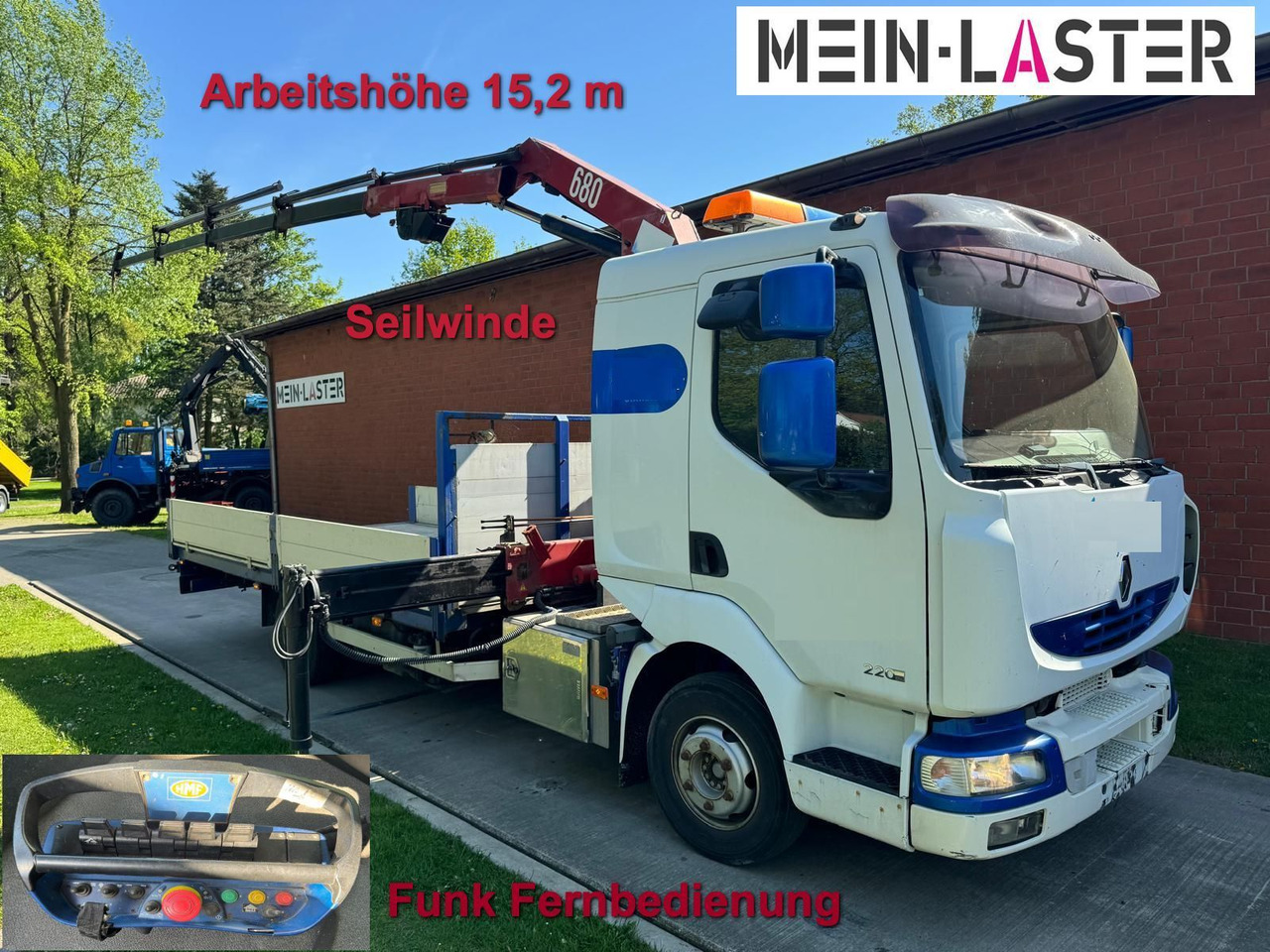Renault Midlum 220 HMF 683 K4 15m-400 Kg Funk Seilwinde - شاحنة كرين: صورة 1 Renault Midlum 220 HMF 683 K4 15m-400 Kg Funk Seilwinde - شاحنة كرين: صورة 1