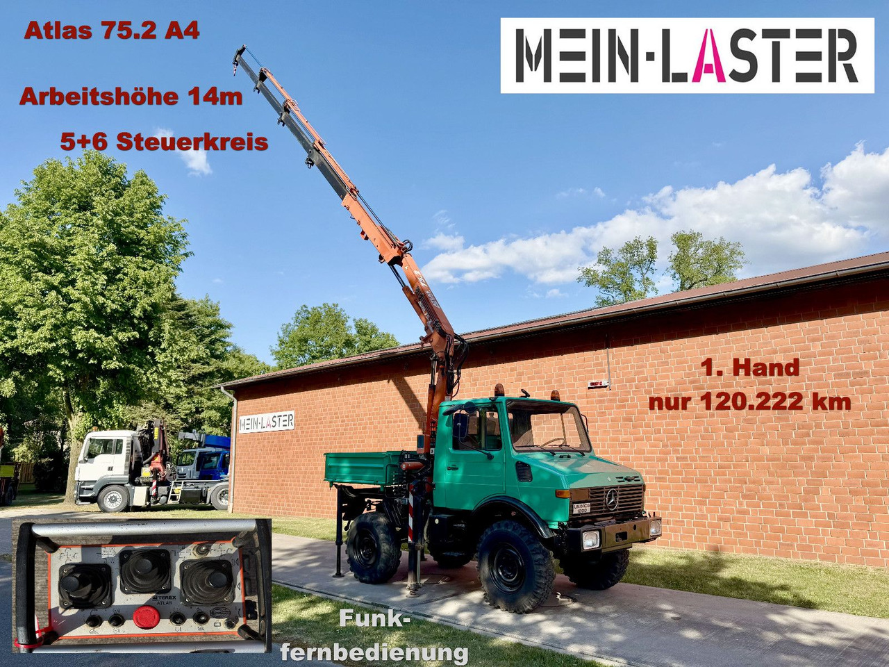 Unimog U 1200 Atlas 75.2 Kran 14 m Funk FB *1. Hand - شاحنة كرين: صورة 1 Unimog U 1200 Atlas 75.2 Kran 14 m Funk FB *1. Hand - شاحنة كرين: صورة 1