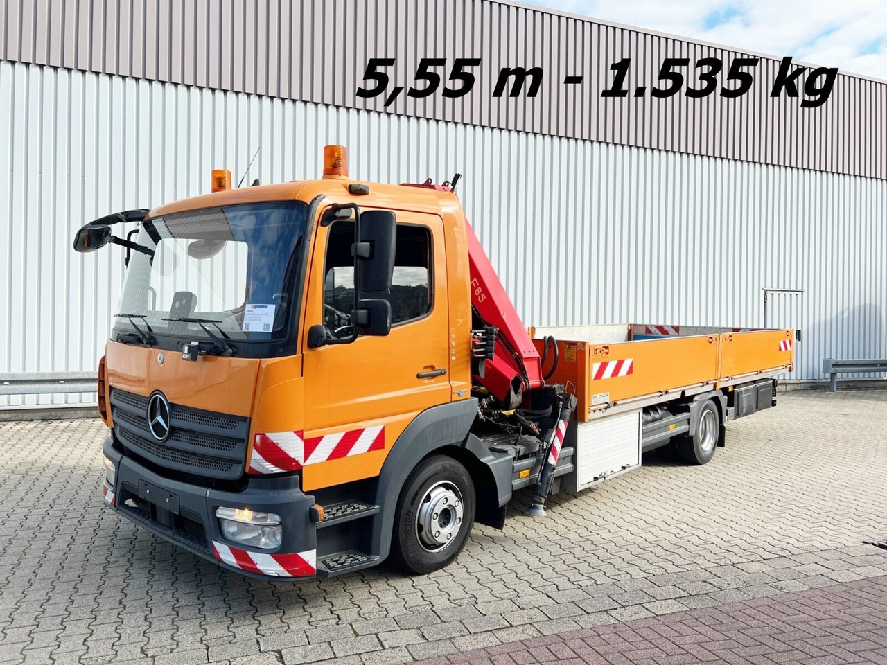 Mercedes-Benz Atego 1023 L 4x2 Atego 1023 L 4x2 mit Kran Fassi F85B.0.21 - شاحنة كرين, شاحنات مسطحة: صورة 1 Mercedes-Benz Atego 1023 L 4x2 Atego 1023 L 4x2 mit Kran Fassi F85B.0.21 - شاحنة كرين, شاحنات مسطحة: صورة 1