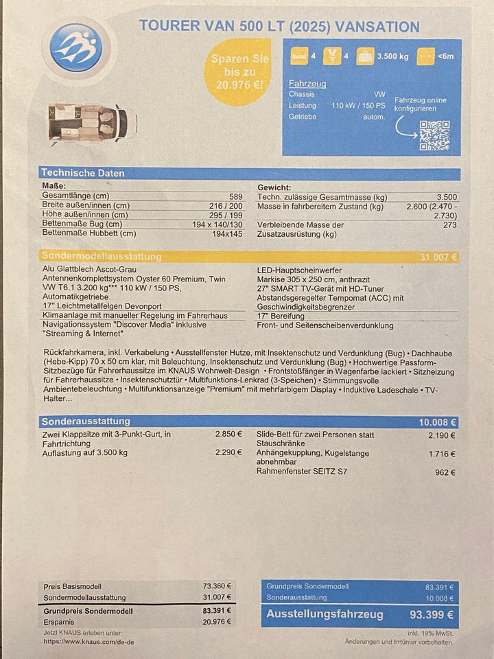 موتر هوم شبه متكامل Knaus Tourer Van 500 LT, slide Bett, 4 P. Zulassung: صورة 20 موتر هوم شبه متكامل Knaus Tourer Van 500 LT, slide Bett, 4 P. Zulassung: صورة 20