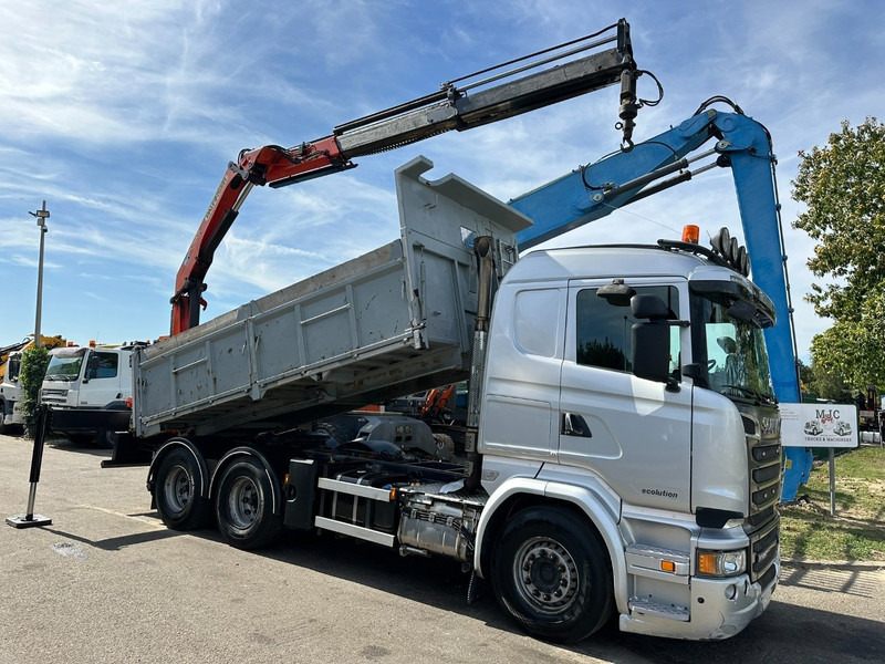 شاحنة قلاب, شاحنة كرين Scania R520 6x4 TIPPER + CRANE PALFINGER PK 15002 A - TRACTOR UNIT - RETARDER - *FULL AIR* - EUR 6 - BE TRUCK: صورة 1
