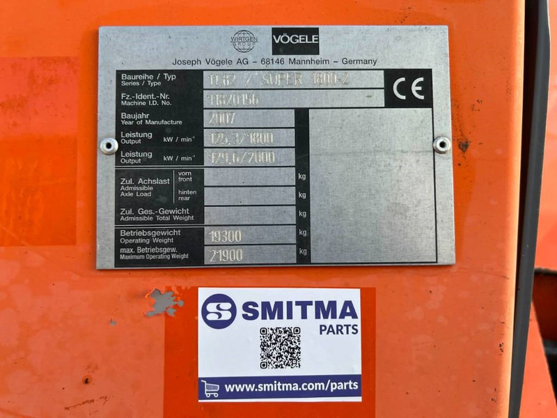 Vögele SUPER 1800-2 - مدادة الأسفلت: صورة 5 Vögele SUPER 1800-2 - مدادة الأسفلت: صورة 5