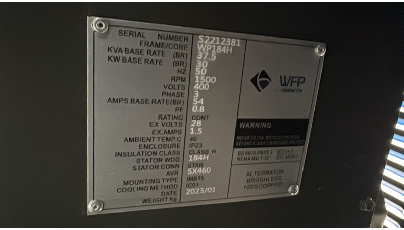 مجموعة المولدات Diesel Generator Set WP41R (41 KVA/ 400V / 1500 RPM / 3 PHASE / 54 A / 50 HZ): صورة 15