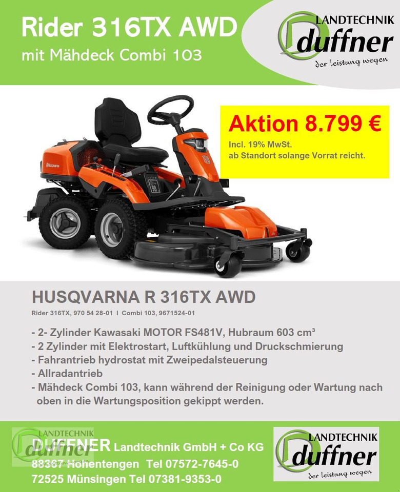 Husqvarna Rider 316TX AWD Allrad - جزازة أعشاب الحدائق: صورة 1 Husqvarna Rider 316TX AWD Allrad - جزازة أعشاب الحدائق: صورة 1