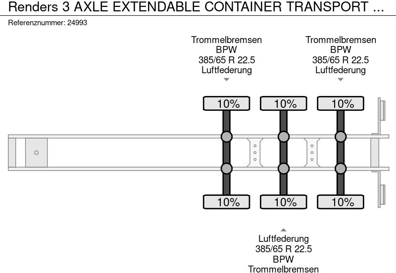 نصف مقطورة لنقل الحاويات Renders 3 AXLE EXTENDABLE CONTAINER TRANSPORT TRAILER: صورة 6