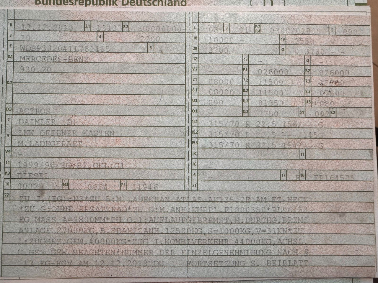 Mercedes-Benz 2541 6X2 Pritsche mit Kran Atlas 135 E2 Funk - شاحنة كرين: صورة 3 Mercedes-Benz 2541 6X2 Pritsche mit Kran Atlas 135 E2 Funk - شاحنة كرين: صورة 3