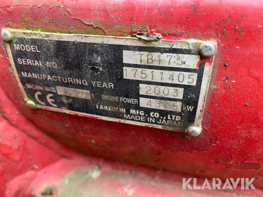 Gravemaskine Takeuchi TB175 - حفارة: صورة 4 Gravemaskine Takeuchi TB175 - حفارة: صورة 4