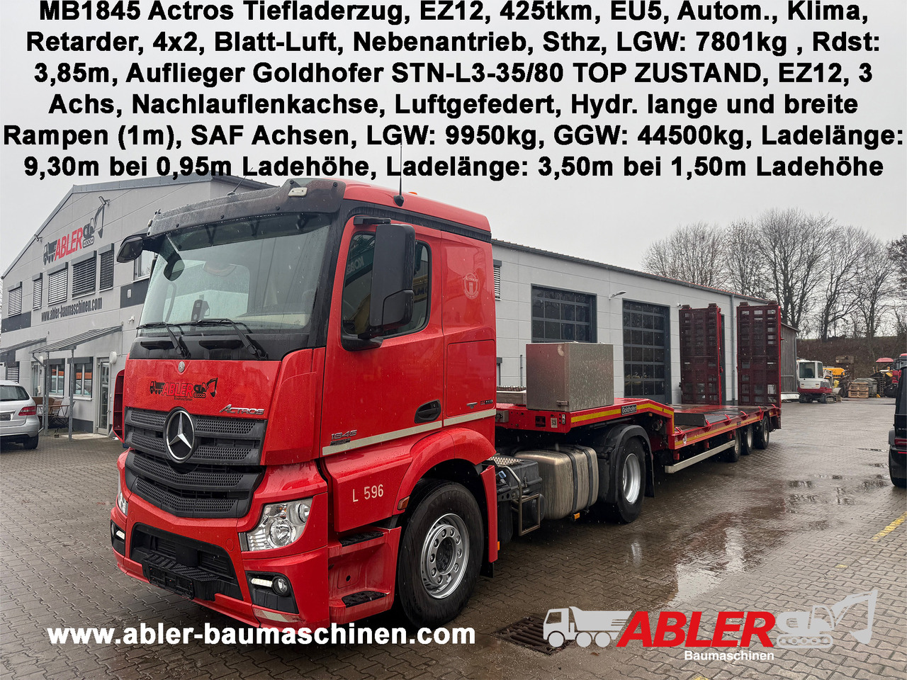 Mercedes-Benz 1845 Actros SZM mit Goldhofer Tieflader Auflieger - وحدة جر, عربة منخفضة مسطحة نصف مقطورة: صورة 1 Mercedes-Benz 1845 Actros SZM mit Goldhofer Tieflader Auflieger - وحدة جر, عربة منخفضة مسطحة نصف مقطورة: صورة 1