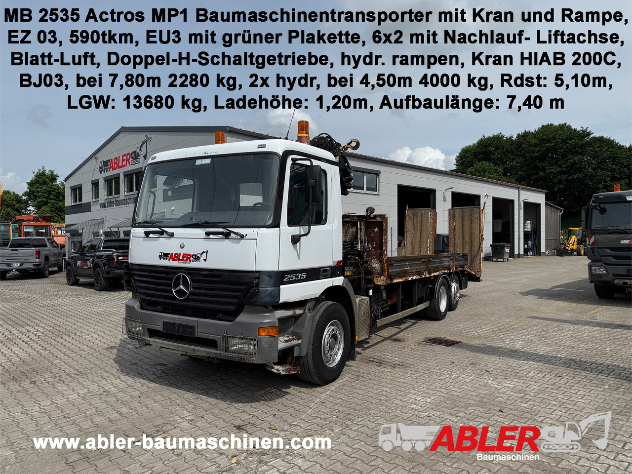 Mercedes-Benz 2535 Actros MP1 Baumaschinentransporter mit Kran und Rampen - شاحنة نقل سيارات شاحنة, شاحنة كرين: صورة 1 Mercedes-Benz 2535 Actros MP1 Baumaschinentransporter mit Kran und Rampen - شاحنة نقل سيارات شاحنة, شاحنة كرين: صورة 1