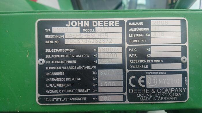 John Deere C 670 - حصادة موحَّدة: صورة 2 John Deere C 670 - حصادة موحَّدة: صورة 2
