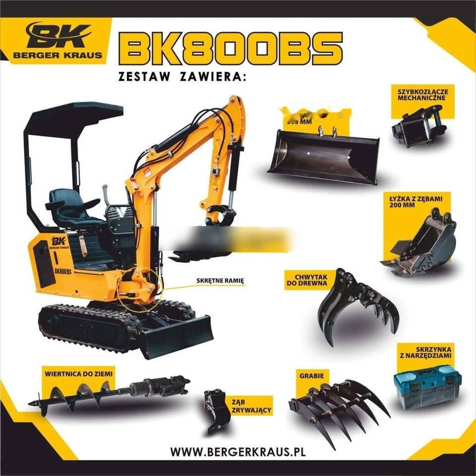 Berger Kraus Mini Excavator BK800BS torsion arm with FULL equipment - حفارة مُصَّغرة: صورة 1 Berger Kraus Mini Excavator BK800BS torsion arm with FULL equipment - حفارة مُصَّغرة: صورة 1