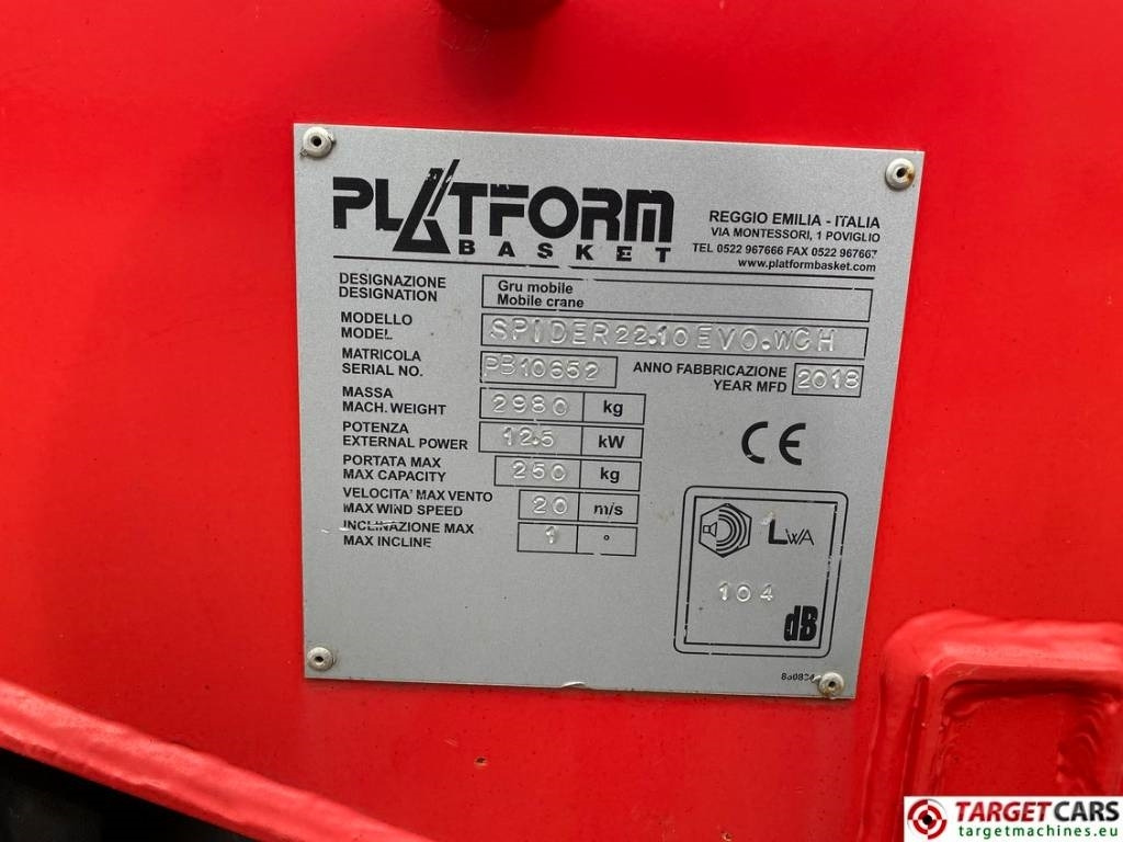 Platform Basket Spider 22.10 Evo Track Articulated BoomLift 2170cm Platform Basket Spider 22.10 Evo Track Articulated BoomLift 2170cm: صورة 10 Platform Basket Spider 22.10 Evo Track Articulated BoomLift 2170cm Platform Basket Spider 22.10 Evo Track Articulated BoomLift 2170cm: صورة 10