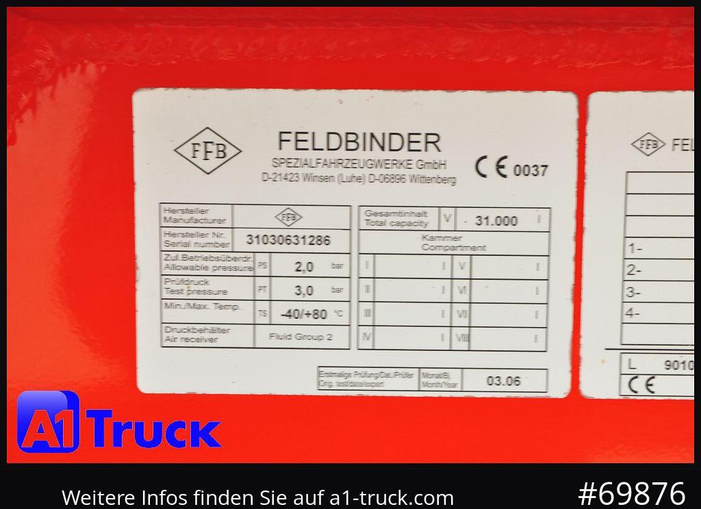 FELDBINDER HEUT 31.2 Silo, Futtermittel, 31m³, 3 Kammern, - مقطورة صهريج: صورة 2 FELDBINDER HEUT 31.2 Silo, Futtermittel, 31m³, 3 Kammern, - مقطورة صهريج: صورة 2