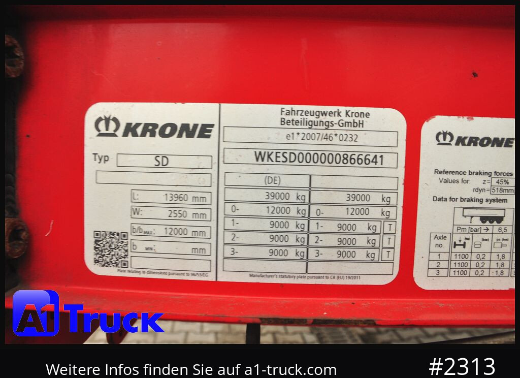 نصف مقطورة ستارة KRONE SD Tautliner, Joloda, Paper, guter Zustand, 1 Vorbesitzer: صورة 8