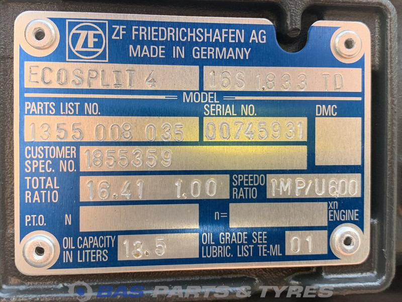 DAF XF106 DAF 16S1833 TD Versnellingsbak 1800079 - صندوق التروس - شاحنة: صورة 5 DAF XF106 DAF 16S1833 TD Versnellingsbak 1800079 - صندوق التروس - شاحنة: صورة 5