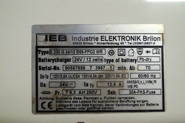 IEB 90587858 | IEB charger EFG 230 G 24/12 B65-FP02 WR 24V12,6A 220V 50/60Hz fro - بطارية - معدات المناولة: صورة 2 IEB 90587858 | IEB charger EFG 230 G 24/12 B65-FP02 WR 24V12,6A 220V 50/60Hz fro - بطارية - معدات المناولة: صورة 2