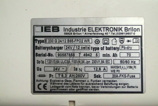 IEB 90587858 | IEB charger EFG 230 G 24/12 B65-FP02 WR 24V12,6A 220V 50/60Hz fro - بطارية - معدات المناولة: صورة 2 IEB 90587858 | IEB charger EFG 230 G 24/12 B65-FP02 WR 24V12,6A 220V 50/60Hz fro - بطارية - معدات المناولة: صورة 2