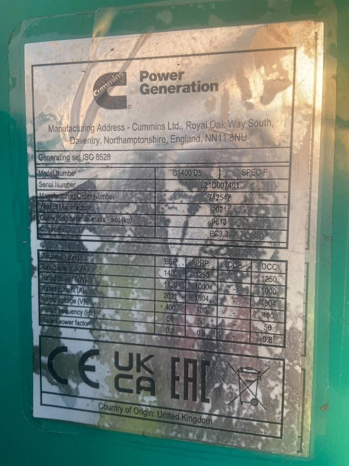 Cummins C1400D5 - 1.400 kVA Generator - DPX-18532-O - مجموعة المولدات: صورة 3 Cummins C1400D5 - 1.400 kVA Generator - DPX-18532-O - مجموعة المولدات: صورة 3