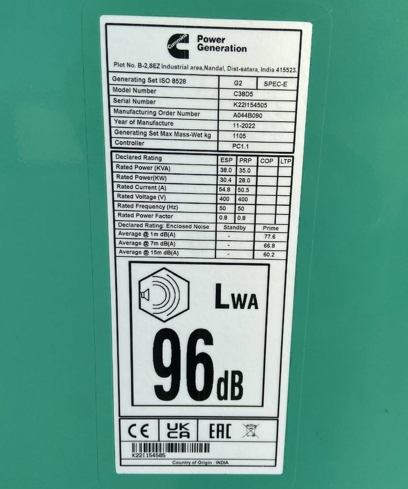 Cummins C38D5 - 38 kVA Surplus genset - DPX-18504 - مجموعة المولدات: صورة 4 Cummins C38D5 - 38 kVA Surplus genset - DPX-18504 - مجموعة المولدات: صورة 4