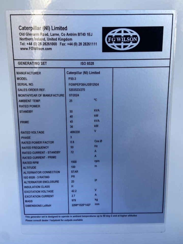 FG Wilson P50-3 - 50 kVA Genset - DPX-16004 - مجموعة المولدات: صورة 4 FG Wilson P50-3 - 50 kVA Genset - DPX-16004 - مجموعة المولدات: صورة 4
