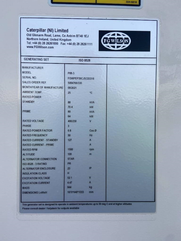 FG Wilson P88-3 - 88 kVA Open Genset - DPX-16007-O - مجموعة المولدات: صورة 5 FG Wilson P88-3 - 88 kVA Open Genset - DPX-16007-O - مجموعة المولدات: صورة 5