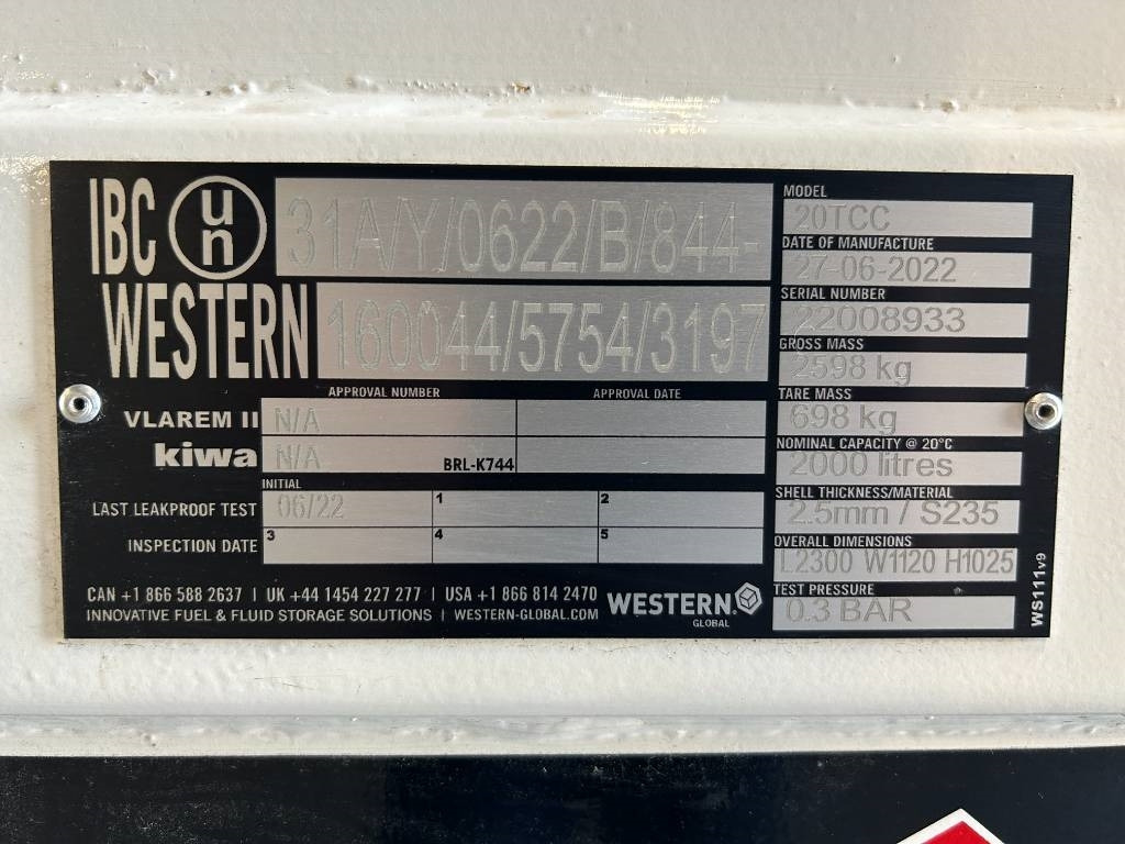 Western Global 20TCC - 2.000 Liter Diesel Tank - DPX-25083 - خزان تخزين: صورة 4 Western Global 20TCC - 2.000 Liter Diesel Tank - DPX-25083 - خزان تخزين: صورة 4