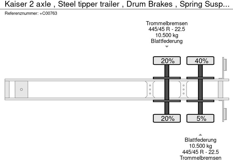 قلابة نصف مقطورة نصف مقطورة قلابة Kaiser 2 axle , Steel tipper trailer , Drum Brakes , Spring Suspension: صورة 12