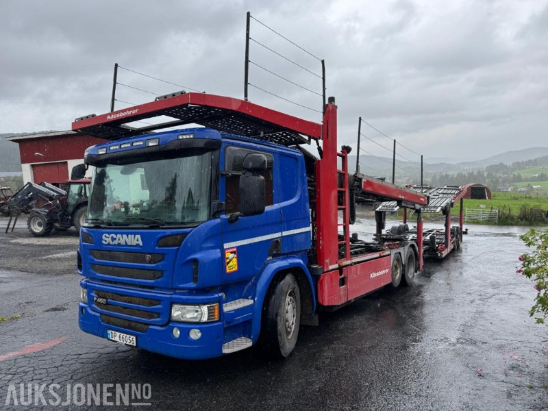 2015 Scania P 450 biltransport med henger / EU-godkjent - شاحنة نقل سيارات شاحنة: صورة 1 2015 Scania P 450 biltransport med henger / EU-godkjent - شاحنة نقل سيارات شاحنة: صورة 1