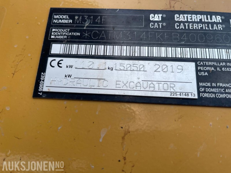 حفارة 2019 Cat M314F Hjulgraver, 4840 timer, Tiltrotator, S60, maskinstyring, sertifisert til Juli 2026: صورة 17 حفارة 2019 Cat M314F Hjulgraver, 4840 timer, Tiltrotator, S60, maskinstyring, sertifisert til Juli 2026: صورة 17