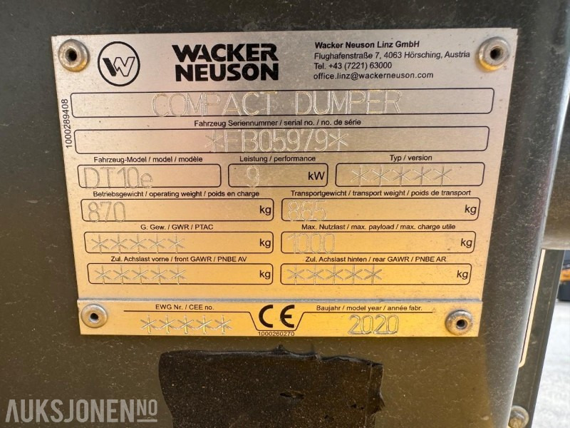 2020 Wacker Neuson DT10E Compact dumper - شاحنة التعدين: صورة 2 2020 Wacker Neuson DT10E Compact dumper - شاحنة التعدين: صورة 2