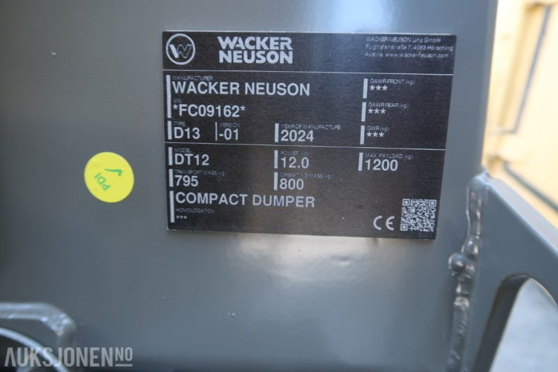 شاحنة التعدين 2024 Wacker Neuson DT12 Beltedumper kun gått 4 timer: صورة 17 شاحنة التعدين 2024 Wacker Neuson DT12 Beltedumper kun gått 4 timer: صورة 17