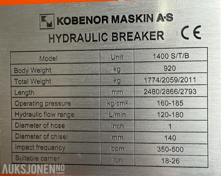 Ny KM 1400 Pigghammer med s70 HK feste - مطرقة هيدروليكية: صورة 5 Ny KM 1400 Pigghammer med s70 HK feste - مطرقة هيدروليكية: صورة 5