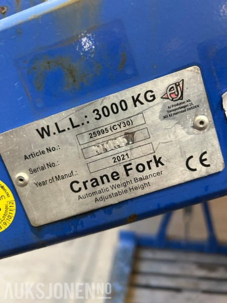 Pallegafler til håndtering av paller med kran / Kapasitet 3000 kg - ملحق - آلات البناء: صورة 2 Pallegafler til håndtering av paller med kran / Kapasitet 3000 kg - ملحق - آلات البناء: صورة 2