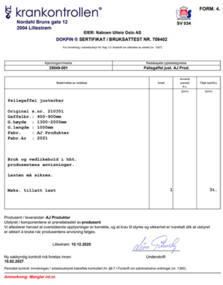 Pallegafler til håndtering av paller med kran / Kapasitet 3000 kg - ملحق - آلات البناء: صورة 3 Pallegafler til håndtering av paller med kran / Kapasitet 3000 kg - ملحق - آلات البناء: صورة 3