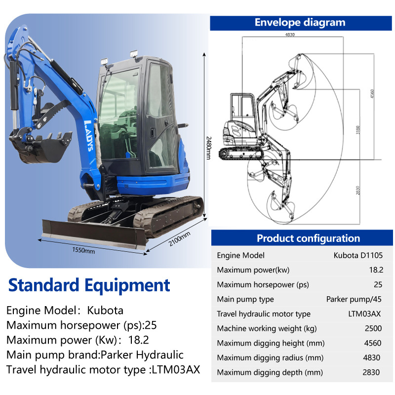 LADYS DY25U Mini Excavator CE Certification Kubota Engine(Factory Outlet) Mini Pelle Minibagger Minikoparka Miniexcavadora - حفارة مُصَّغرة: صورة 2 LADYS DY25U Mini Excavator CE Certification Kubota Engine(Factory Outlet) Mini Pelle Minibagger Minikoparka Miniexcavadora - حفارة مُصَّغرة: صورة 2