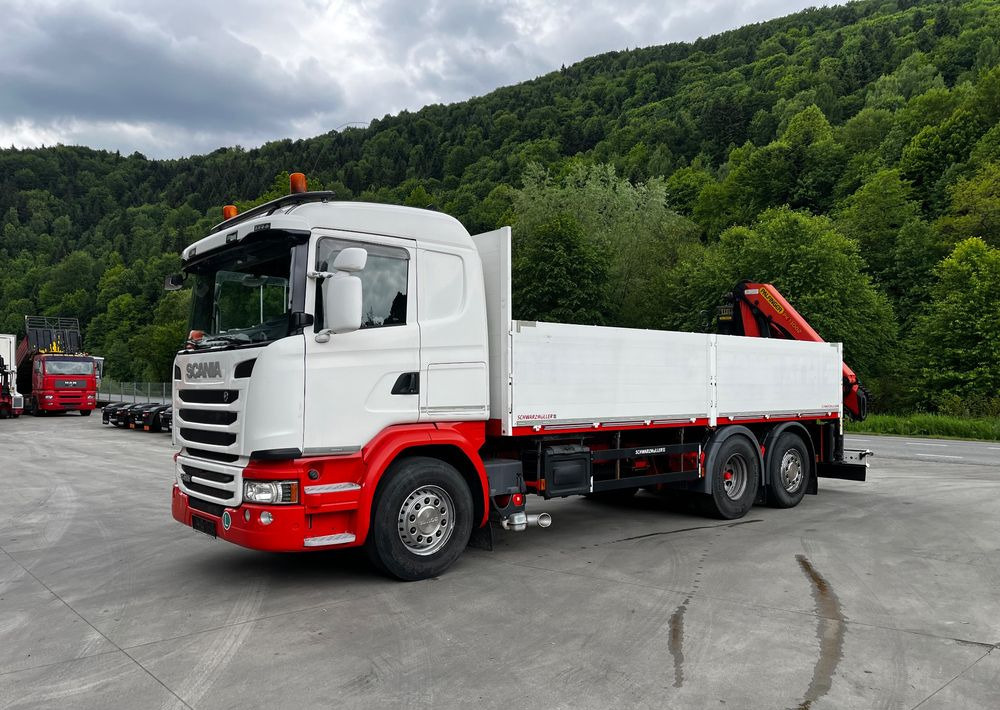 Scania G450 // 6x2// Skrzynia 6.40x2.49 // HDS Palfinger // Oś skrętna podnoszona // - شاحنات مسطحة, شاحنة كرين: صورة 2 Scania G450 // 6x2// Skrzynia 6.40x2.49 // HDS Palfinger // Oś skrętna podnoszona // - شاحنات مسطحة, شاحنة كرين: صورة 2
