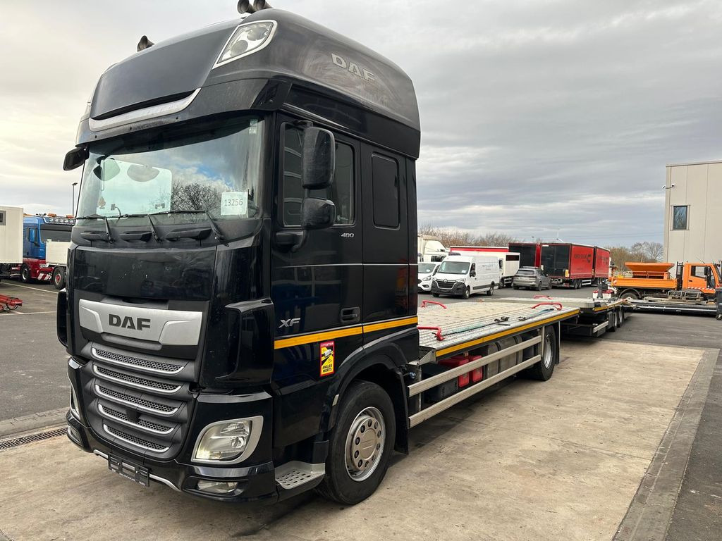 DAF 480FA*Flachzug*Aufstellbühne*VDI2700*Top! - شاحنة نقل سيارات شاحنة: صورة 1 DAF 480FA*Flachzug*Aufstellbühne*VDI2700*Top! - شاحنة نقل سيارات شاحنة: صورة 1