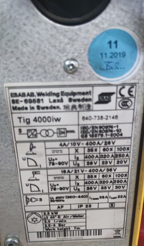 ESAB AB Tig 4000 iw - معدات لحام: صورة 4 ESAB AB Tig 4000 iw - معدات لحام: صورة 4