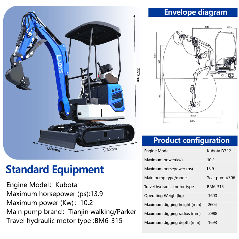 LADYS DY18 Mini Excavator Kubota Euro 5/Epa Engine Mini Excavator For Sale - حفارة: صورة 5 LADYS DY18 Mini Excavator Kubota Euro 5/Epa Engine Mini Excavator For Sale - حفارة: صورة 5