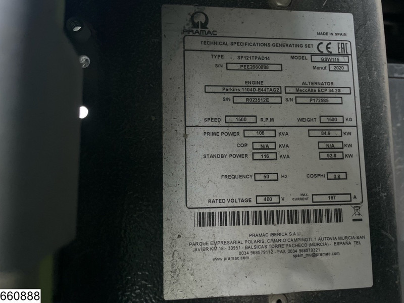 Pramac GSW115 2593 h, 85KW, 106KVA - مجموعة المولدات: صورة 5 Pramac GSW115 2593 h, 85KW, 106KVA - مجموعة المولدات: صورة 5